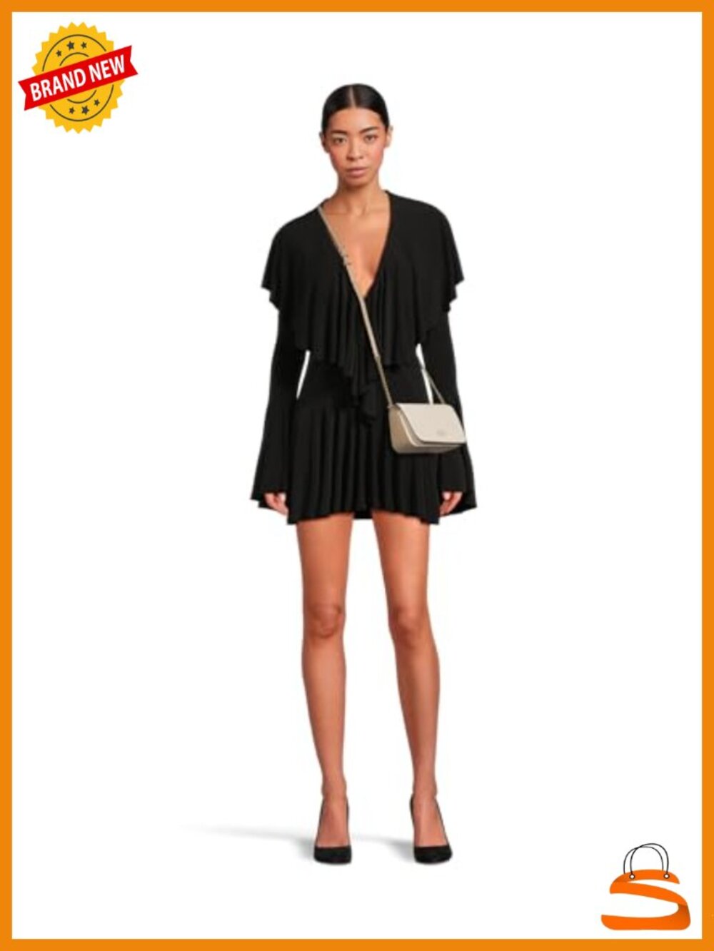 Norma Kamali Long Sleeve Deep V Ruffle Mini Dress Slinky Jersey - Picture 4 of 4